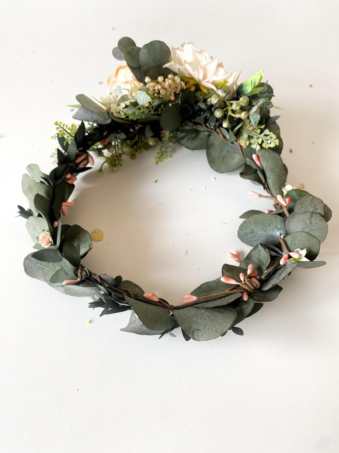 Peach Flower Headpiece: Boho Greenery Hair Wreath with Comb – handmade floral hair accessory by magaela