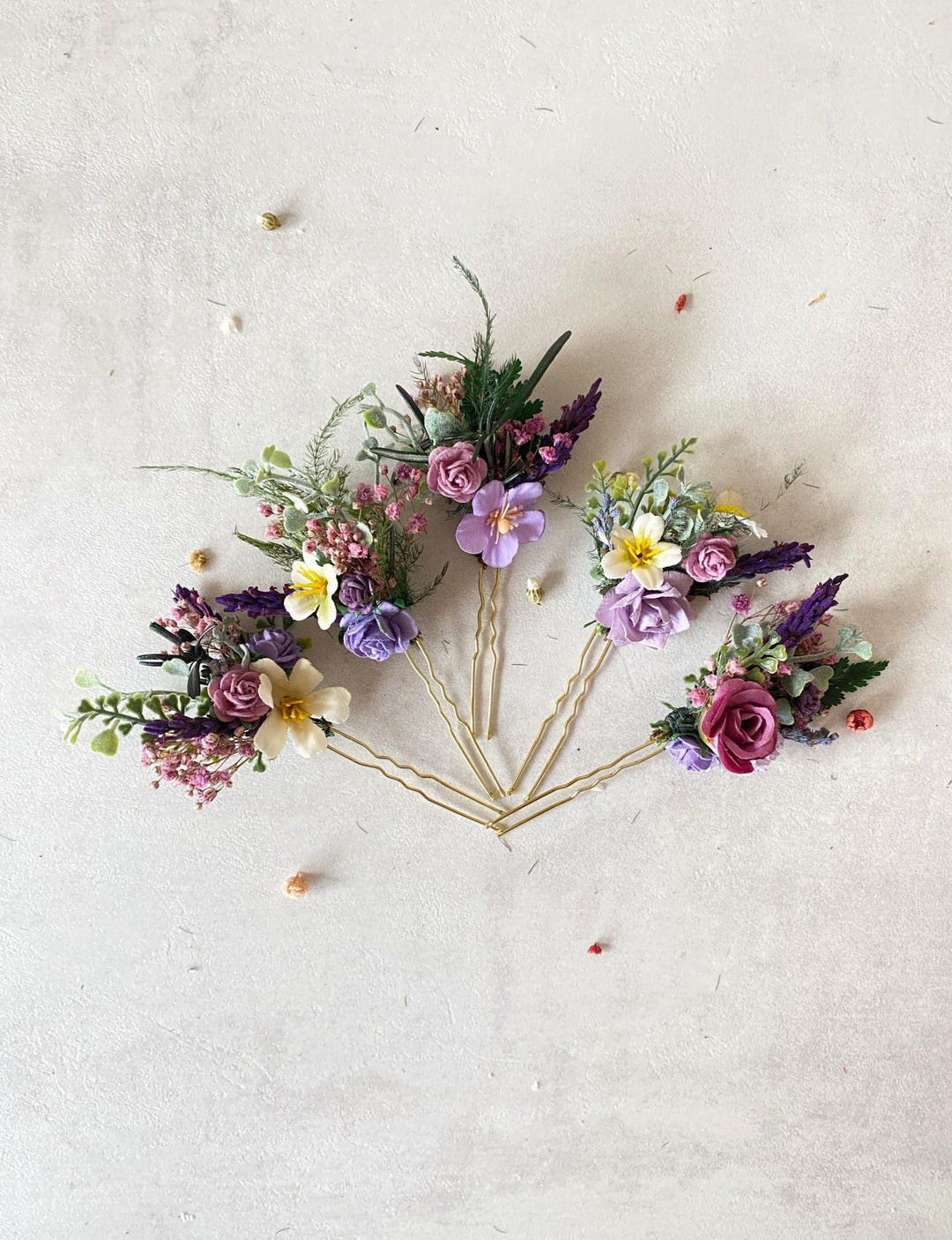 Purple Wildflower Hair Pins: Cottagecore Wedding Hair Accessories – handmade floral hair accessory by magaela