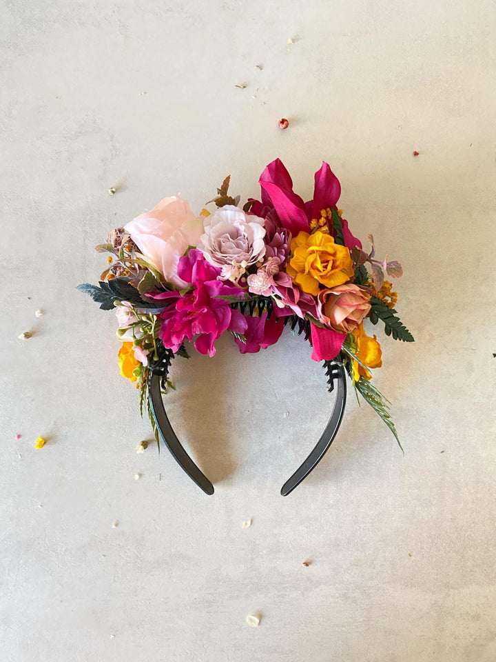 Fuchsia Orange Flower Crown Headband: Frida Inspired Boho Wedding – handmade floral hair accessory by magaela