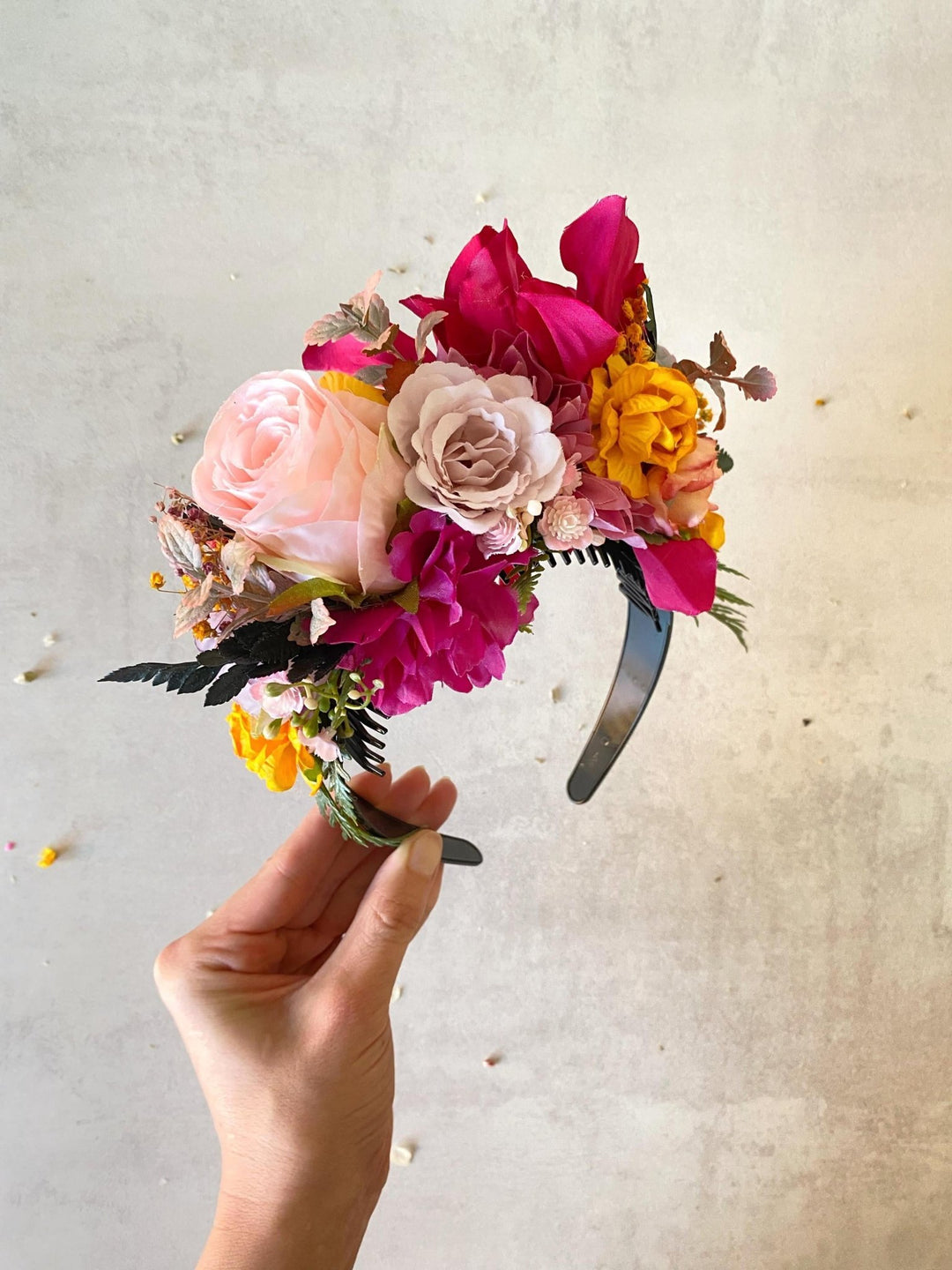 Fuchsia Orange Flower Crown Headband: Frida Inspired Boho Wedding – handmade floral hair accessory by magaela