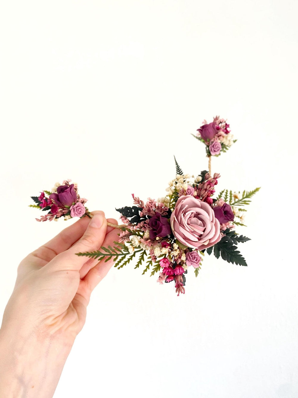 Purple Floral Hair Vine with Veil: Romantic Boho Wedding Comb – handmade floral hair accessory by magaela