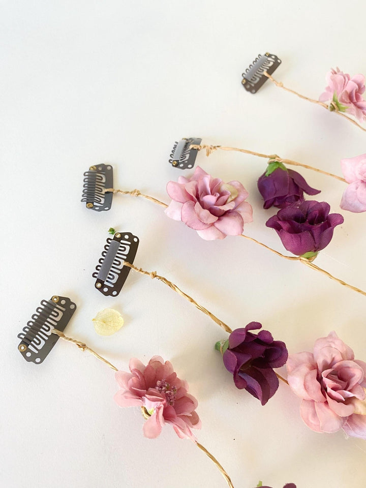 Purple Floral Hair Vine with Veil: Romantic Boho Wedding Comb – handmade floral hair accessory by magaela