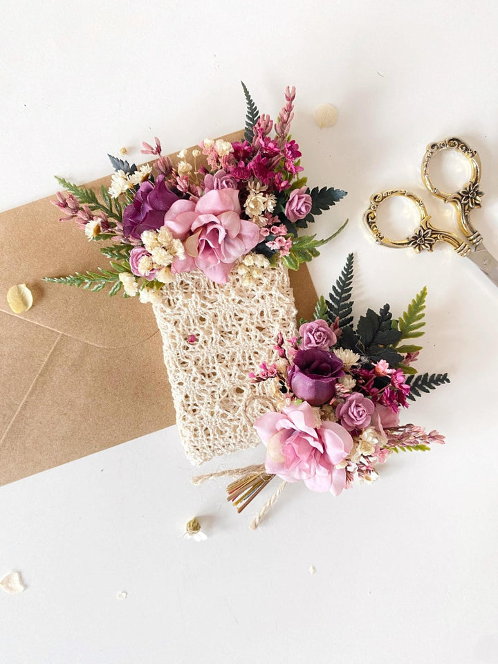 Purple Boho Boutonniere: Rustic Wedding Groom Accessory – handmade floral hair accessory by magaela