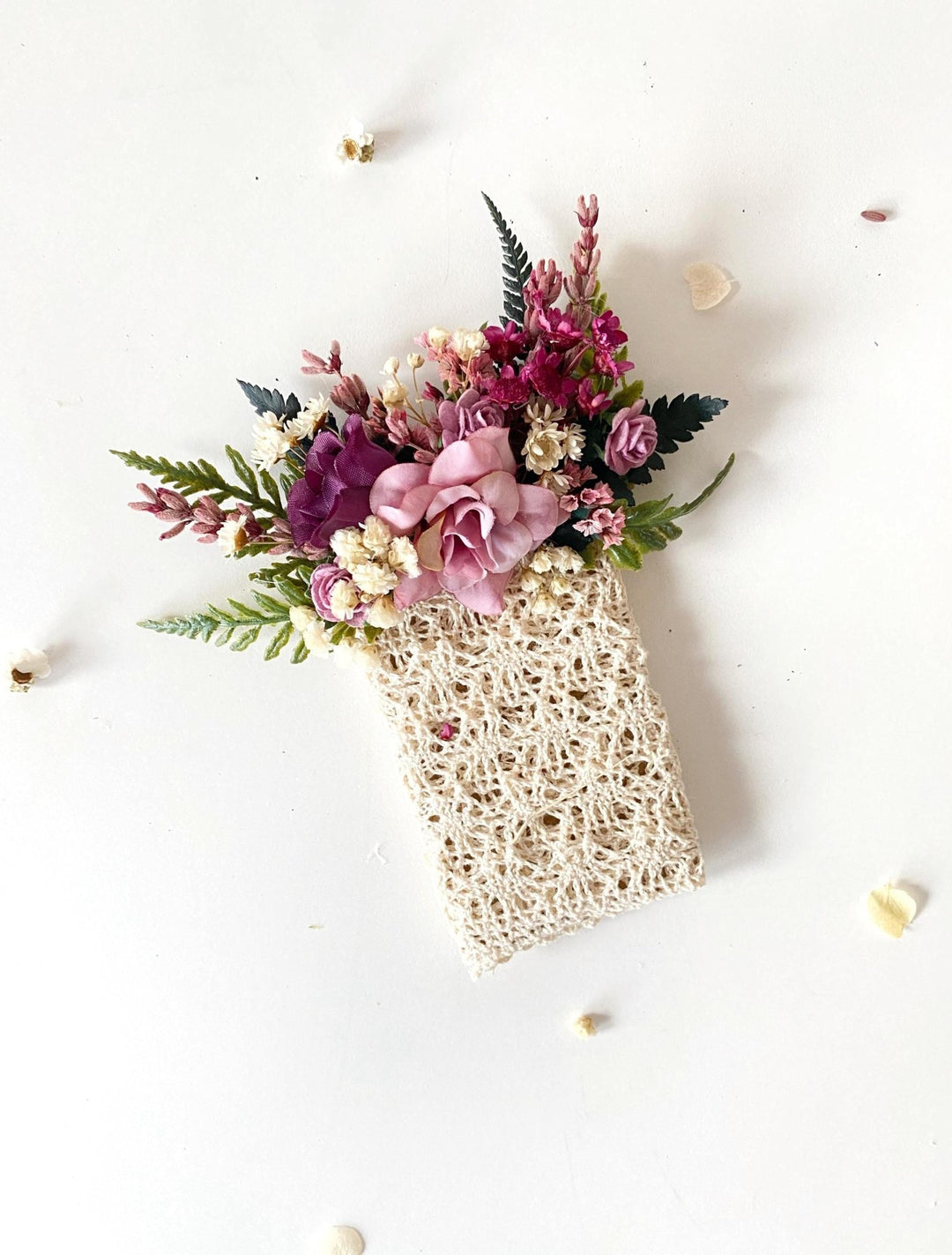 Purple Boho Boutonniere: Rustic Wedding Groom Accessory – handmade floral hair accessory by magaela