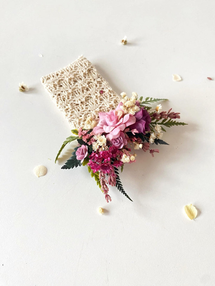 Purple Boho Boutonniere: Rustic Wedding Groom Accessory – handmade floral hair accessory by magaela