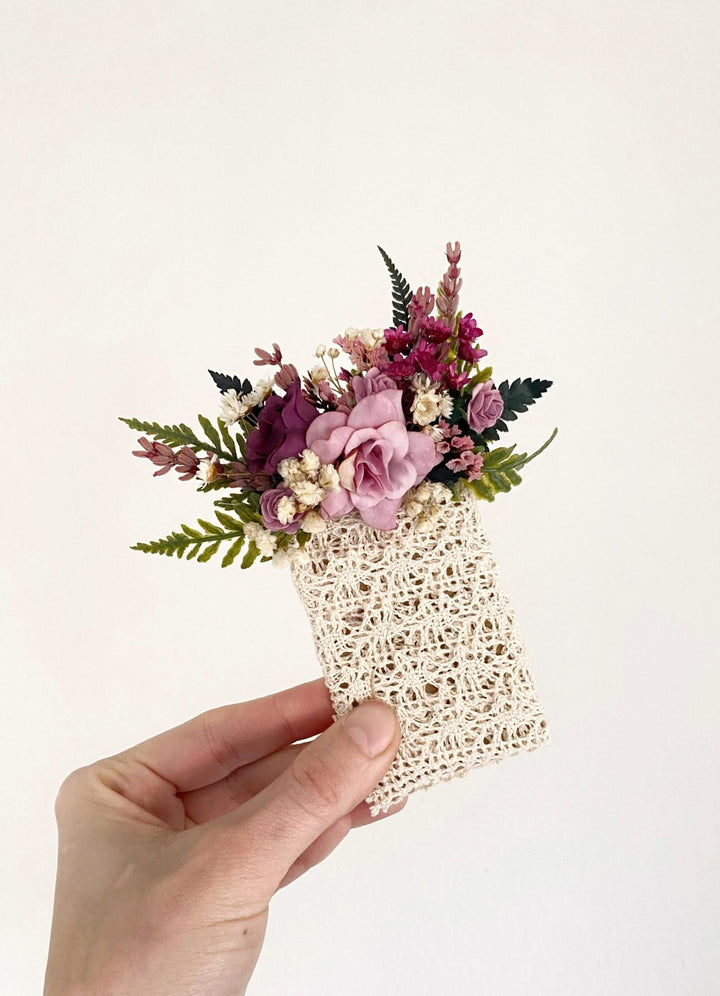 Purple Boho Boutonniere: Rustic Wedding Groom Accessory – handmade floral hair accessory by magaela