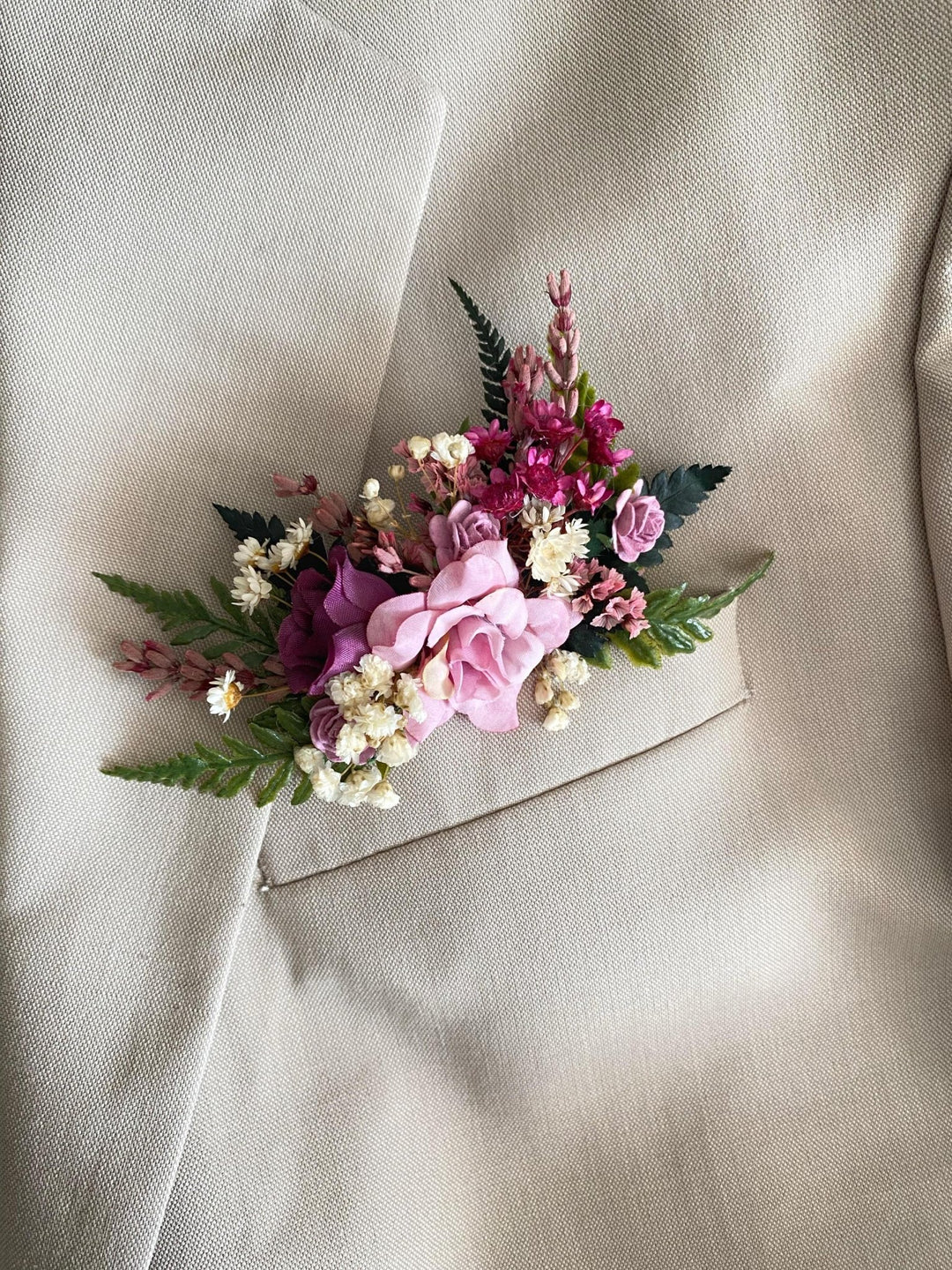 Purple Boho Boutonniere: Rustic Wedding Groom Accessory – handmade floral hair accessory by magaela