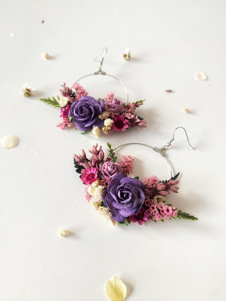 Purple Flower Circle Earrings: Bridal Wedding Jewelry – handmade floral hair accessory by magaela
