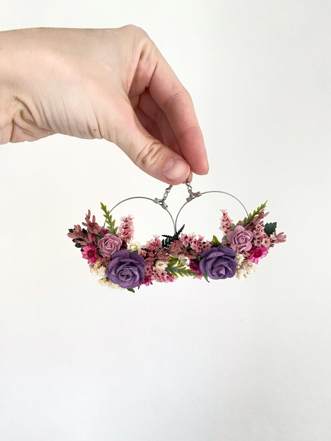 Purple Flower Circle Earrings: Bridal Wedding Jewelry – handmade floral hair accessory by magaela