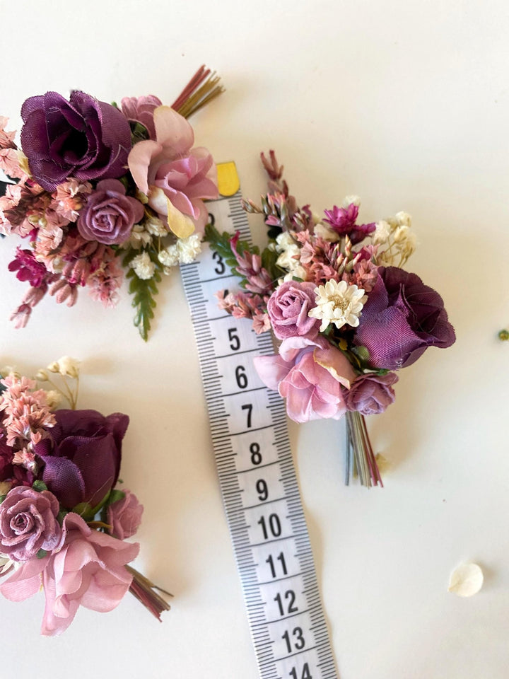 Purple Preserved Flower Boutonniere: Romantic Wedding Accessory – handmade floral hair accessory by magaela