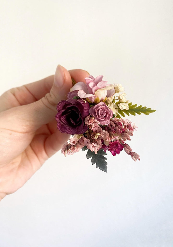Purple Preserved Flower Boutonniere: Romantic Wedding Accessory – handmade floral hair accessory by magaela