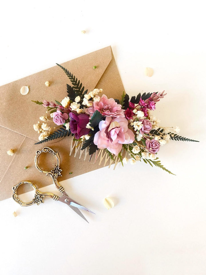 Purple Flower Hair Comb: Romantic Bridal Hair Accessories – handmade floral hair accessory by magaela