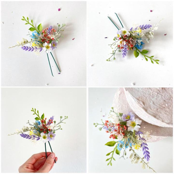 Wildflower Wedding Cake Topper Set: Boho Meadow Flowers, Artificial & Preserved – handmade floral hair accessory by magaela