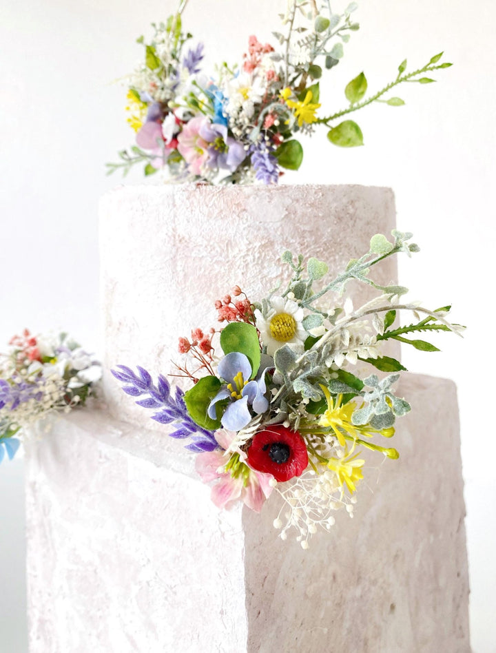 Wildflower Wedding Cake Topper Set: Boho Meadow Flowers, Artificial & Preserved – handmade floral hair accessory by magaela