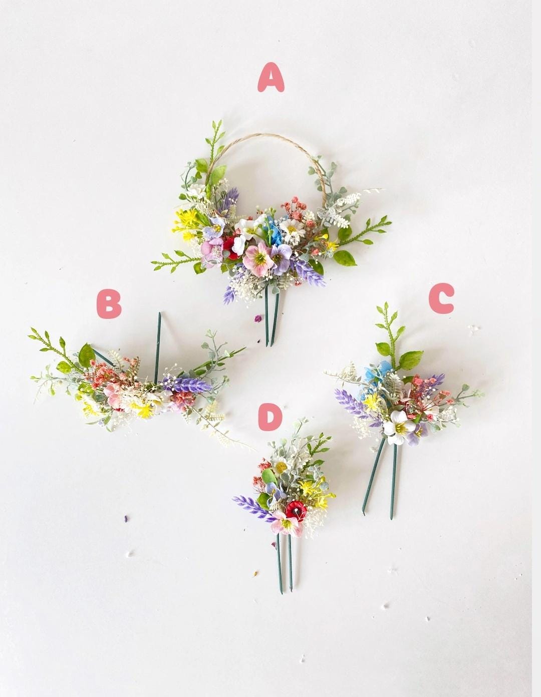 Wildflower Wedding Cake Topper Set: Boho Meadow Flowers, Artificial & Preserved – handmade floral hair accessory by magaela