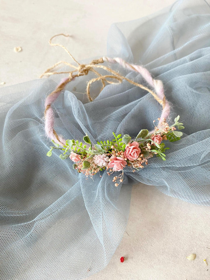 Newborn Flower Crown: Pink Floral Wreath, Baby Photo Prop – handmade floral hair accessory by magaela