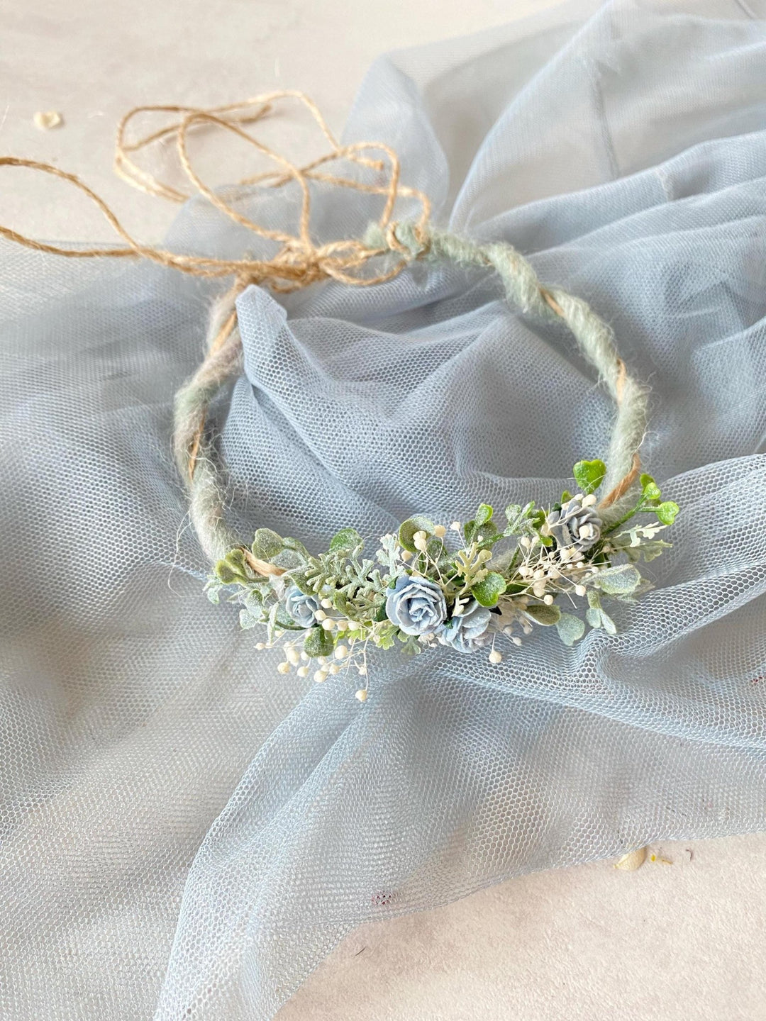 Baby Flower Crown: Blue Mint Floral Photo Prop – handmade floral hair accessory by magaela