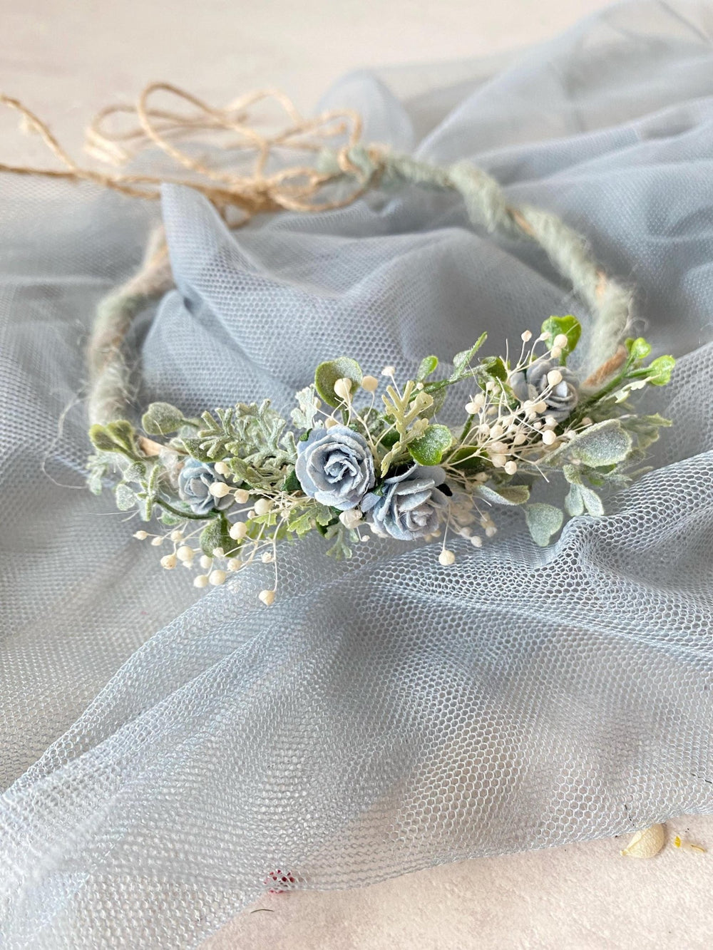 Baby Flower Crown: Blue Mint Floral Photo Prop – handmade floral hair accessory by magaela