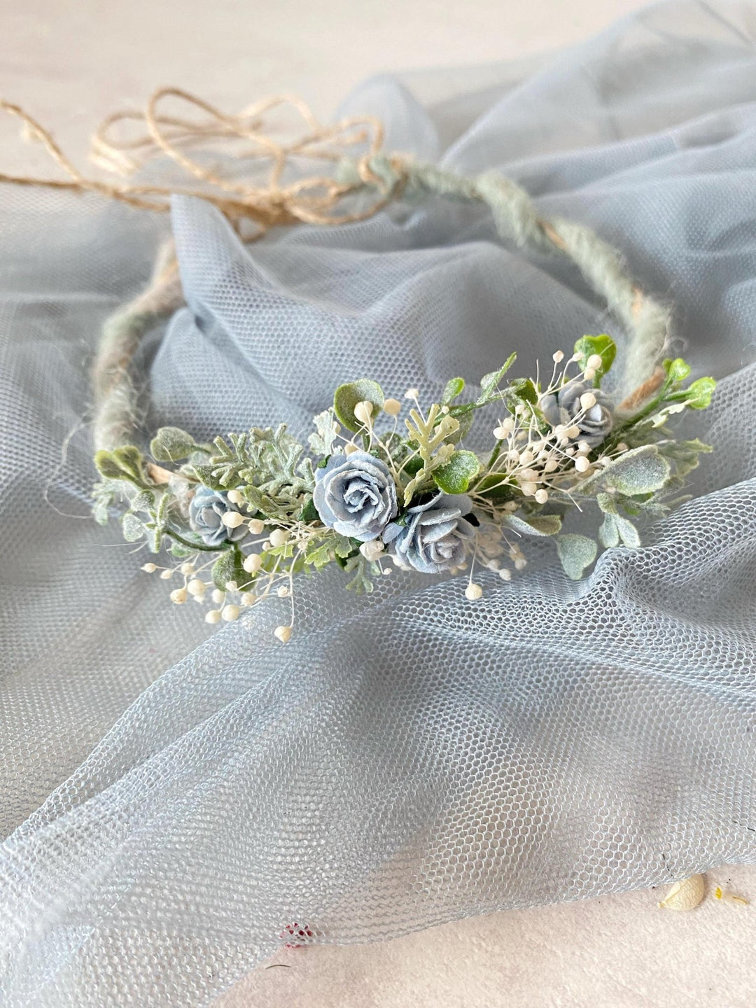 Baby Flower Crown: Blue Mint Floral Photo Prop – handmade floral hair accessory by magaela
