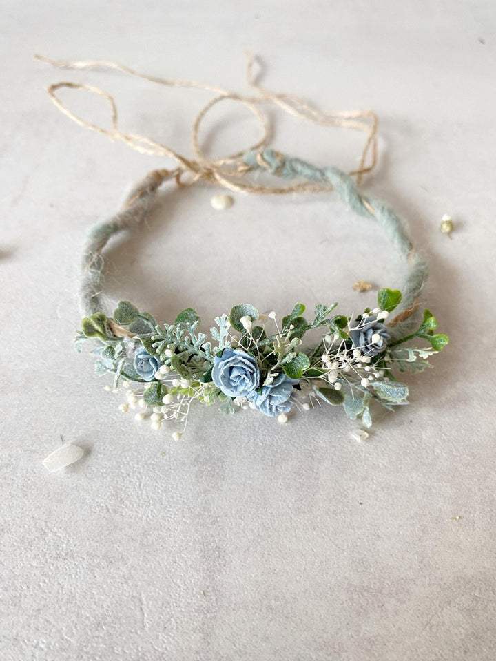 Baby Flower Crown: Blue Mint Floral Photo Prop – handmade floral hair accessory by magaela