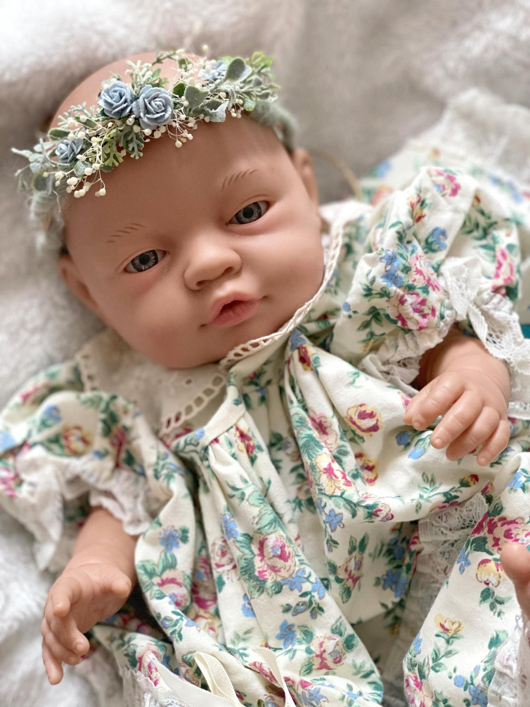 Baby Flower Crown: Blue Mint Floral Photo Prop – handmade floral hair accessory by magaela