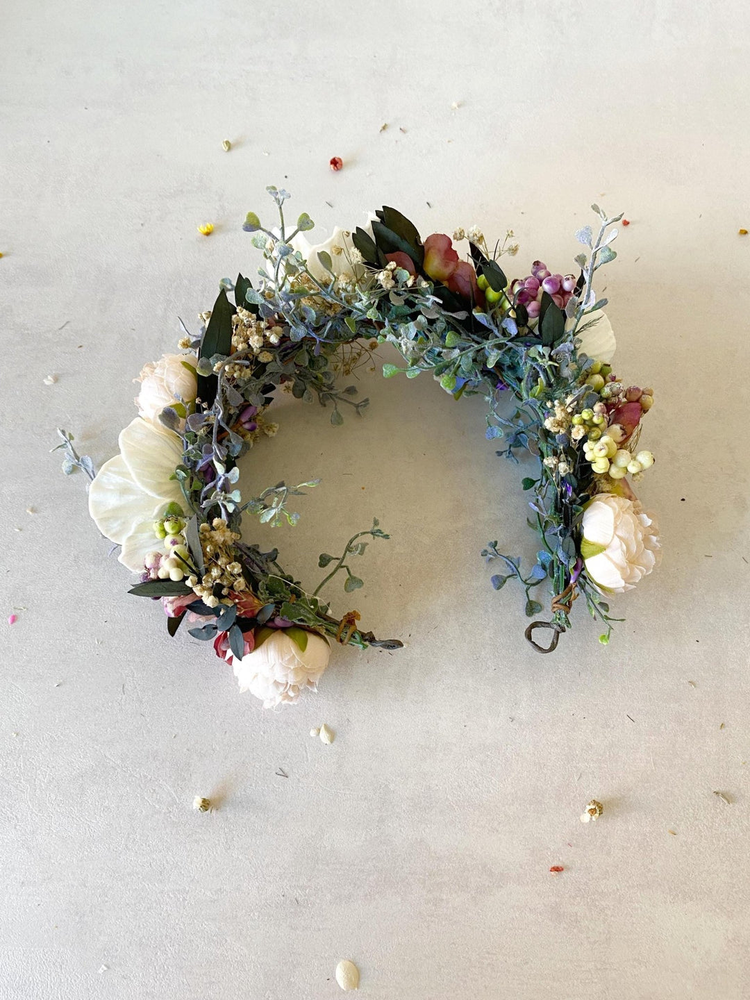 Anemone Wedding Half Wreath: White & Dusty Pink Flower Crown – handmade floral hair accessory by magaela