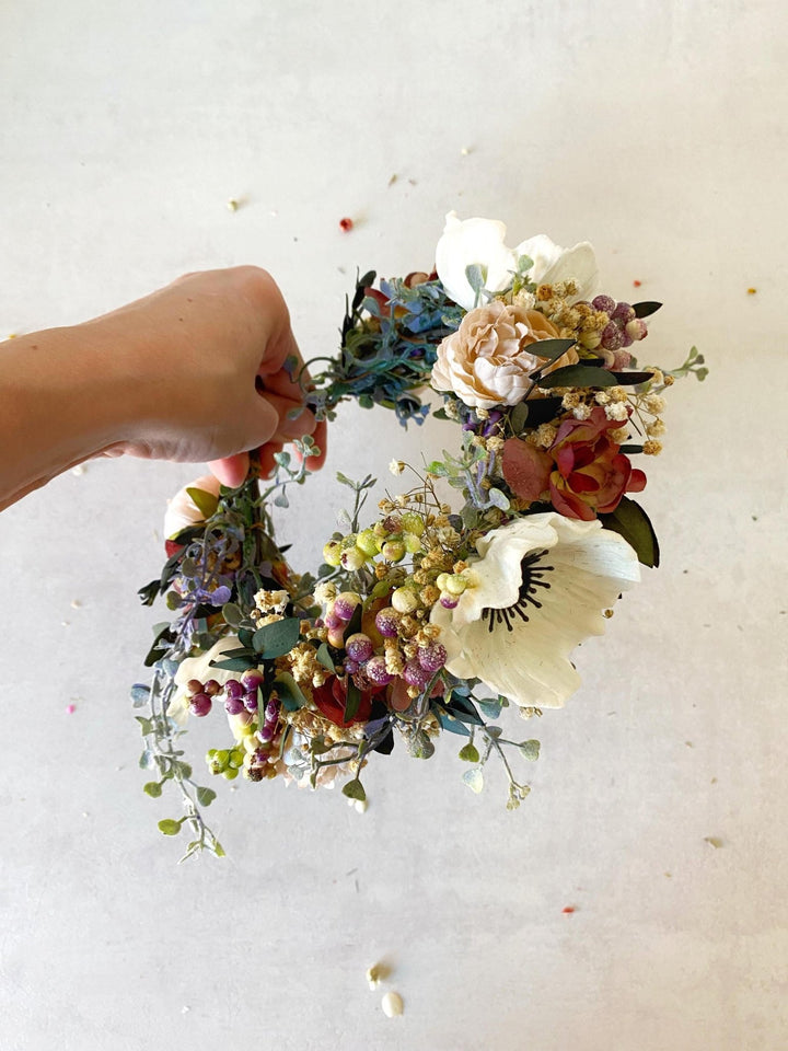 Anemone Wedding Half Wreath: White & Dusty Pink Flower Crown – handmade floral hair accessory by magaela