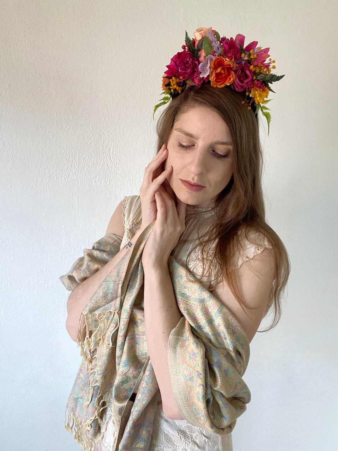 Magenta Frida Flower Headband: Boho Wedding Hair Crown – handmade floral hair accessory by magaela