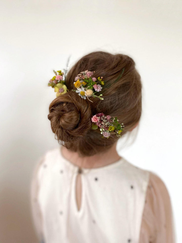 Daisy Flower Hair Pins: Yellow & Pink Boho Wedding Hair Accessories – handmade floral hair accessory by magaela