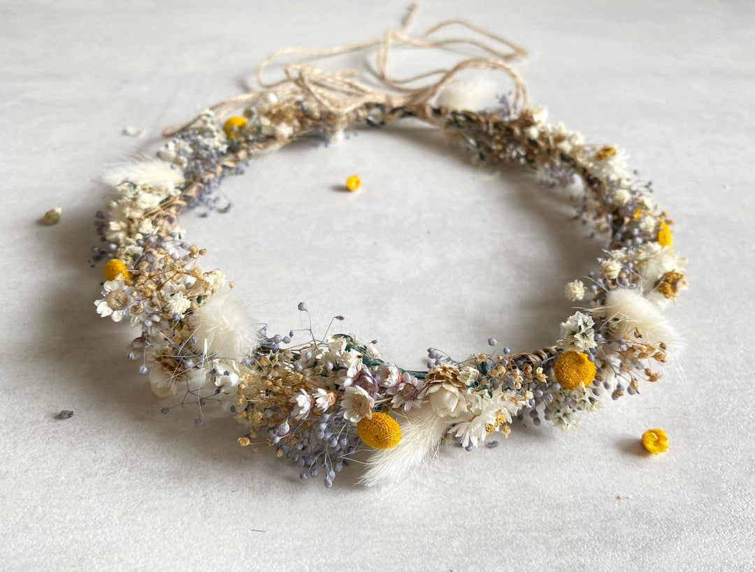 Preserved Flower Bridal Crown: Cottagecore Wedding Hair Wreath – handmade floral hair accessory by magaela