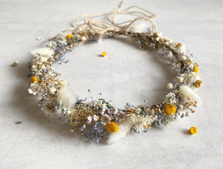 Preserved Flower Bridal Crown: Cottagecore Wedding Hair Wreath – handmade floral hair accessory by magaela