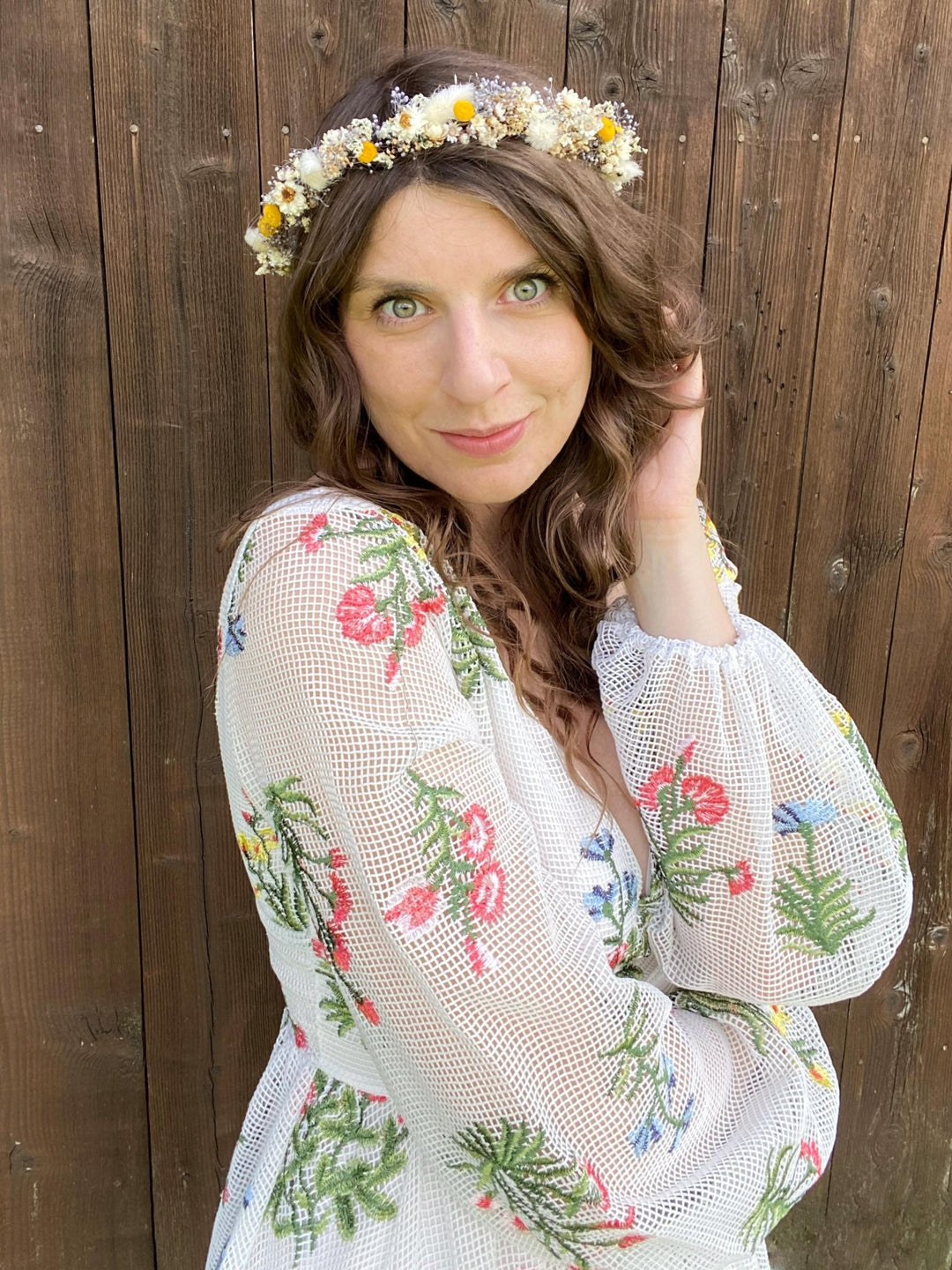 Preserved Flower Bridal Crown: Cottagecore Wedding Hair Wreath – handmade floral hair accessory by magaela