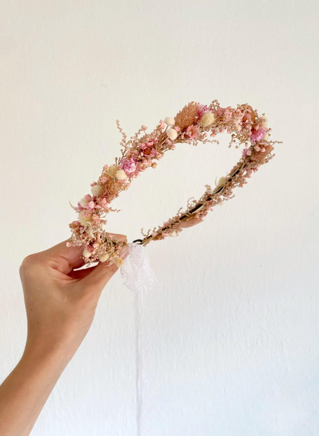 Preserved Flower Bridal Crown: Romantic Dried Flower Wedding Wreath – handmade floral hair accessory by magaela