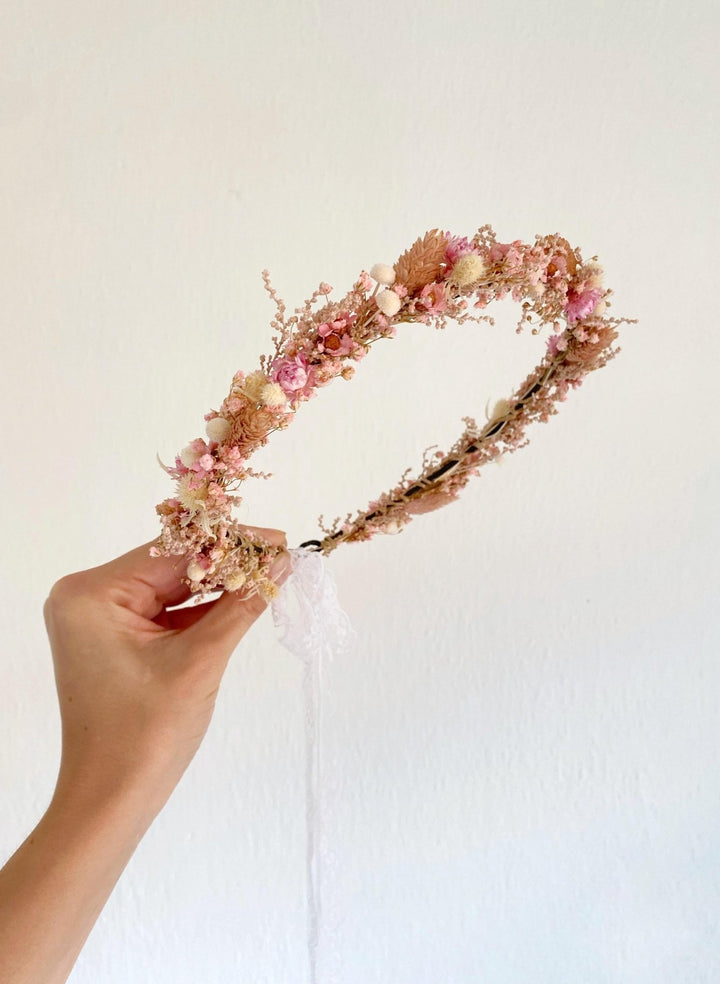 Preserved Flower Bridal Crown: Romantic Dried Flower Wedding Wreath – handmade floral hair accessory by magaela