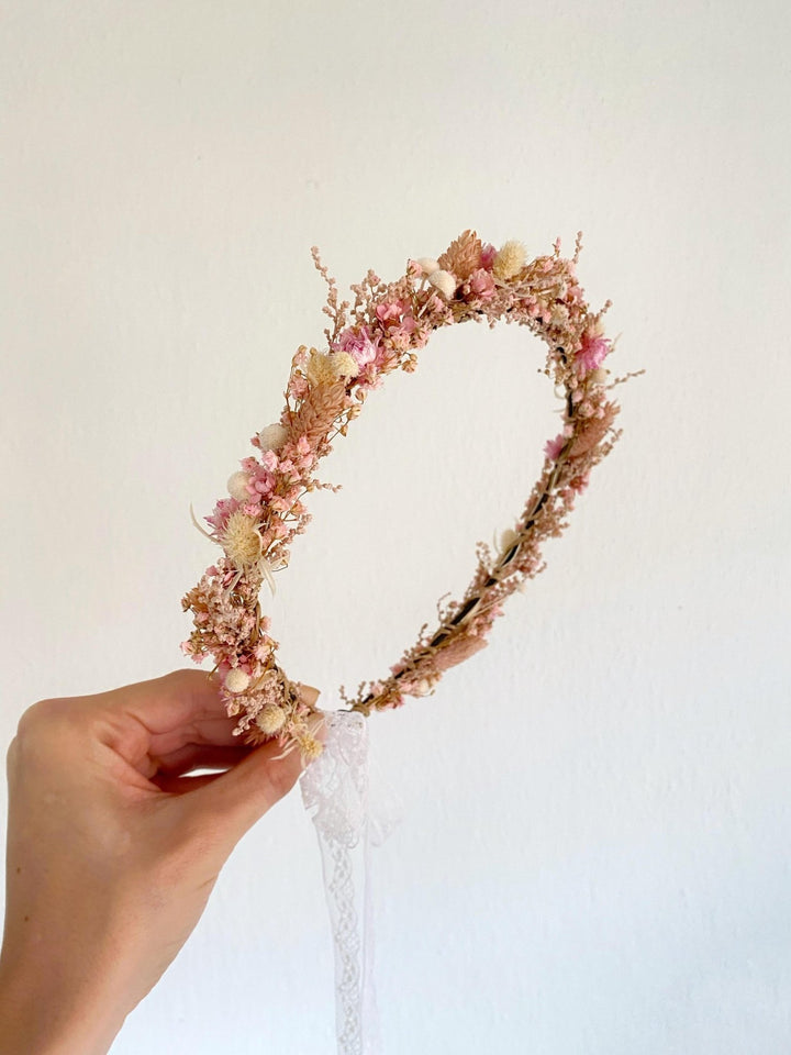 Preserved Flower Bridal Crown: Romantic Dried Flower Wedding Wreath – handmade floral hair accessory by magaela