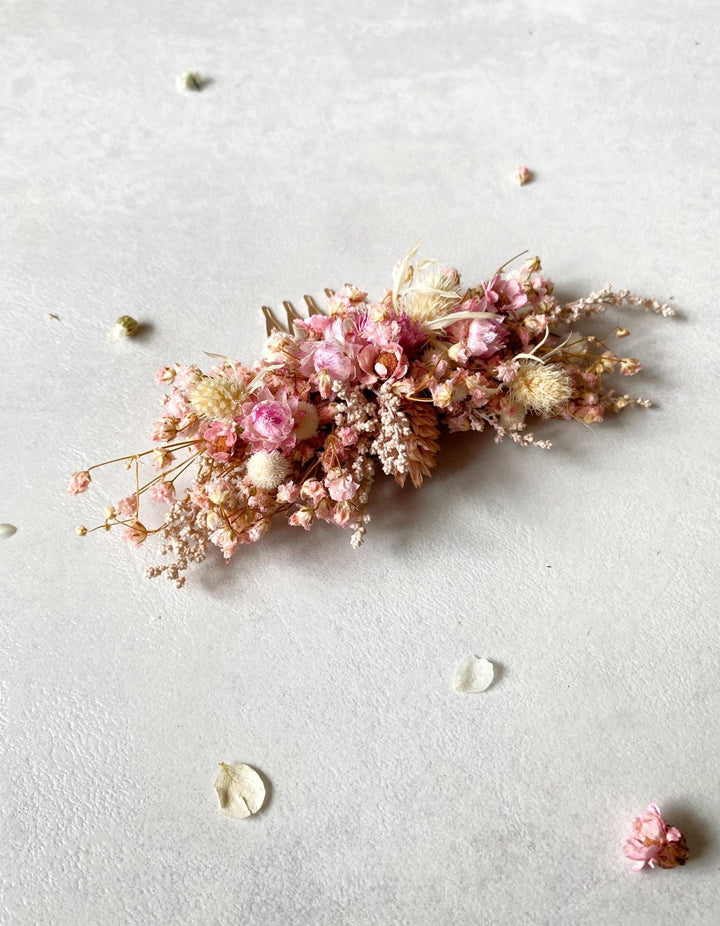 Pink Flower Hair Comb: Rustic Wedding Bridal Hair Clip – handmade floral hair accessory by magaela