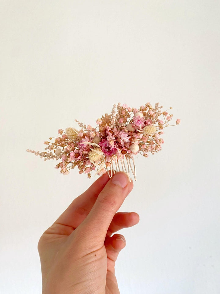 Pink Flower Hair Comb: Rustic Wedding Bridal Hair Clip – handmade floral hair accessory by magaela