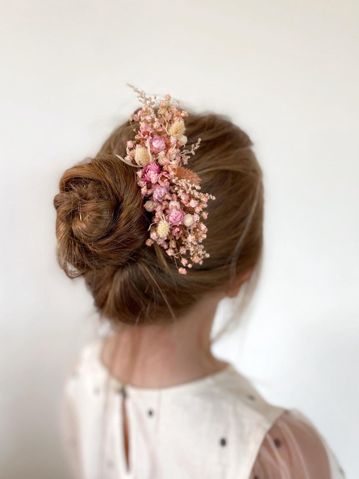 Pink Flower Hair Comb: Rustic Wedding Bridal Hair Clip – handmade floral hair accessory by magaela