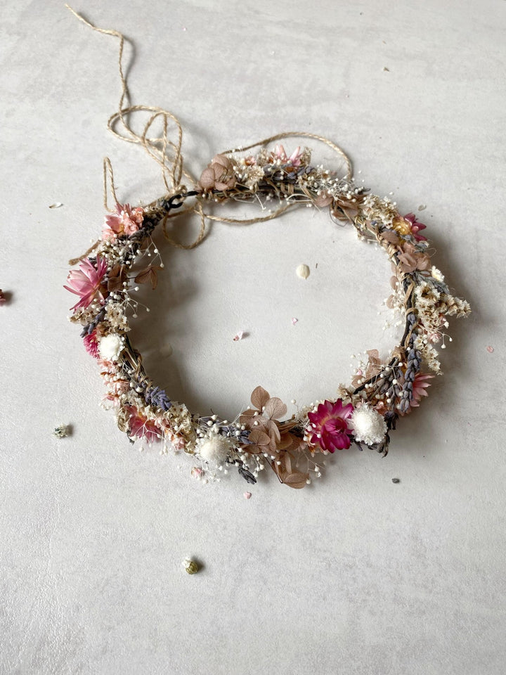 Preserved Flower Bridal Wreath: Cottagecore Meadow Crown – handmade floral hair accessory by magaela