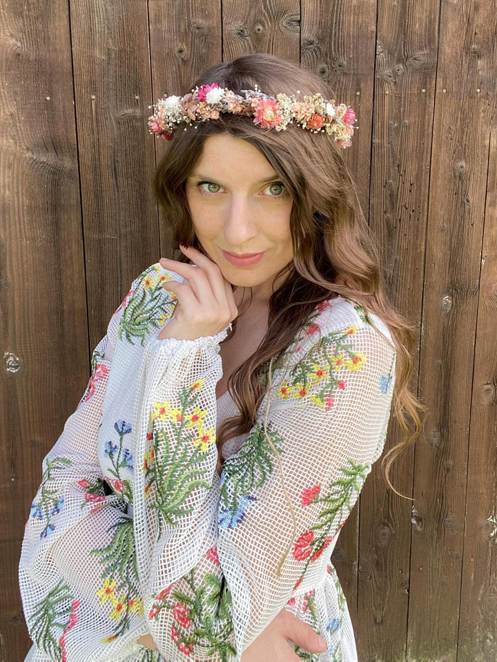 Preserved Flower Bridal Wreath: Cottagecore Meadow Crown – handmade floral hair accessory by magaela