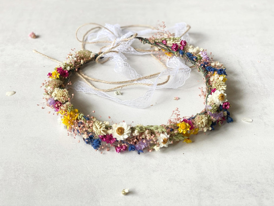 Preserved Flower Bridal Wreath: Rustic Cottagecore Hair Crown – handmade floral hair accessory by magaela