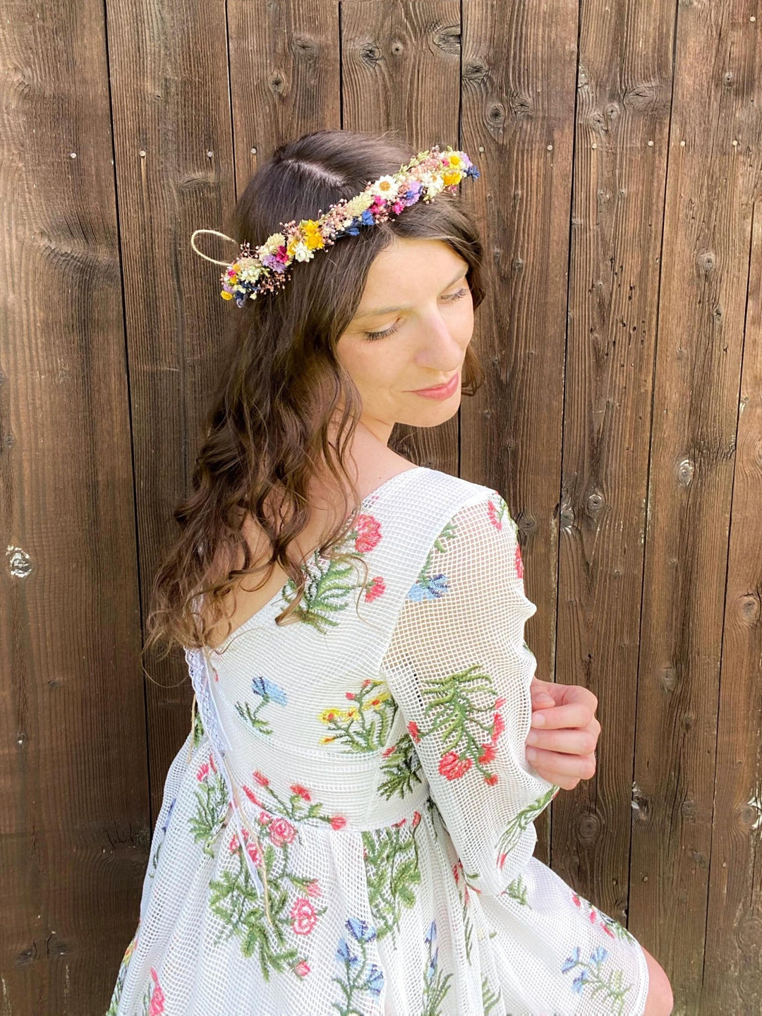 Preserved Flower Bridal Wreath: Rustic Cottagecore Hair Crown – handmade floral hair accessory by magaela