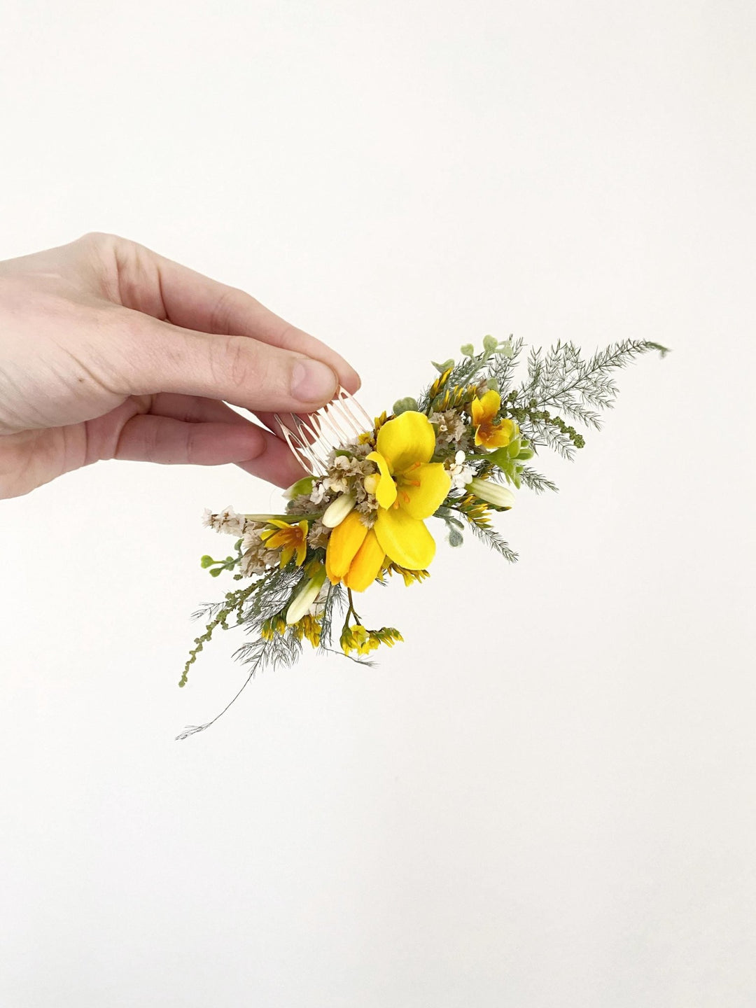Yellow Flower Hair Comb: Forsythia Tulip Bridal Headpiece – handmade floral hair accessory by magaela