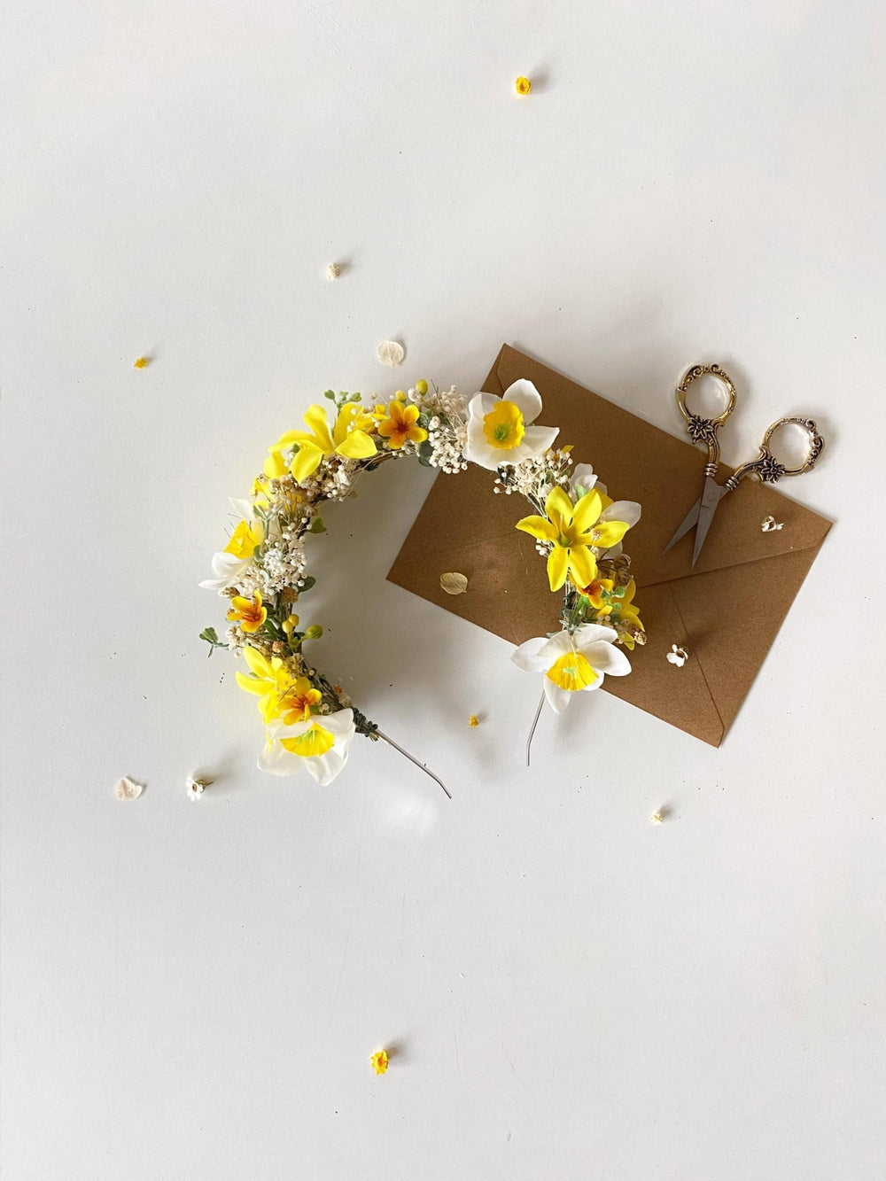 Forsythia Flower Crown: Yellow Narcissus Headband, Bridal Headpiece – handmade floral hair accessory by magaela