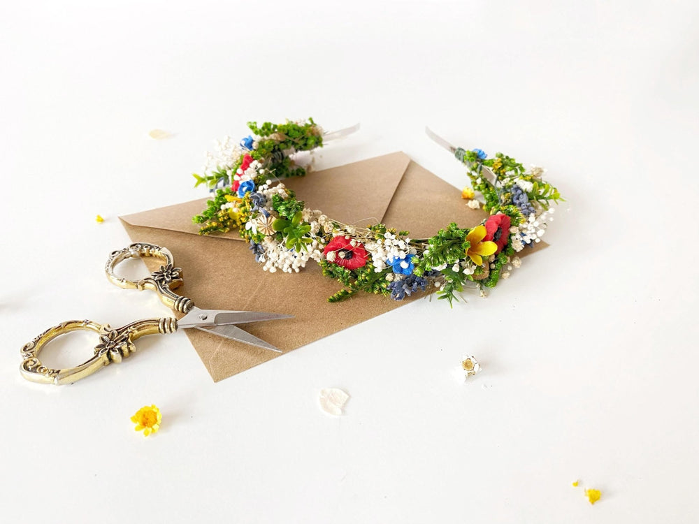Folk Flower Headband: Slavic Wedding Hair Jewelry, Meadow Headpiece – handmade floral hair accessory by magaela
