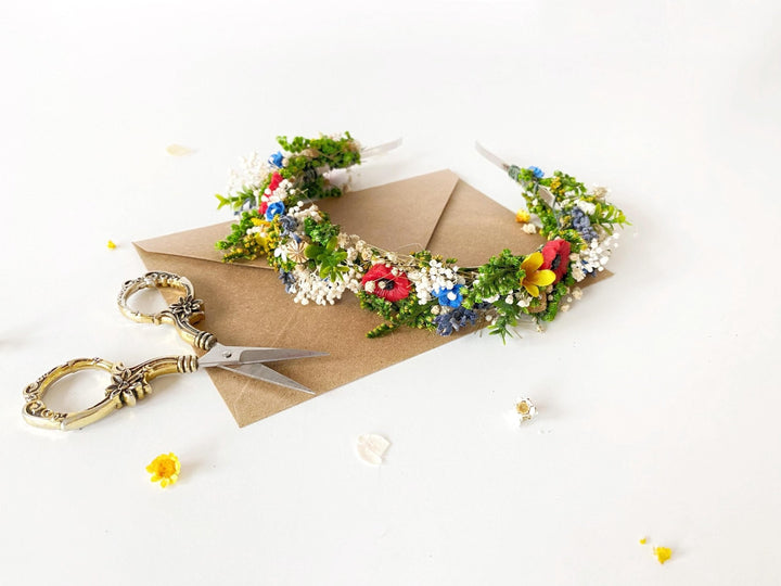 Folk Flower Headband: Slavic Wedding Hair Jewelry, Meadow Headpiece – handmade floral hair accessory by magaela