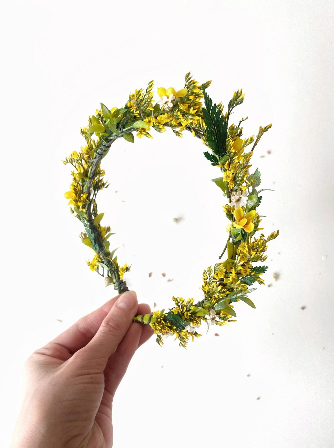 Yellow Floral Half Wreath: Boho Bridal Flower Crown – handmade floral hair accessory by magaela