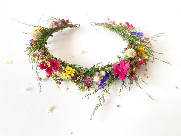 Magenta Wildflower Bridal Wreath: Boho Woodland Wedding Headpiece – handmade floral hair accessory by magaela