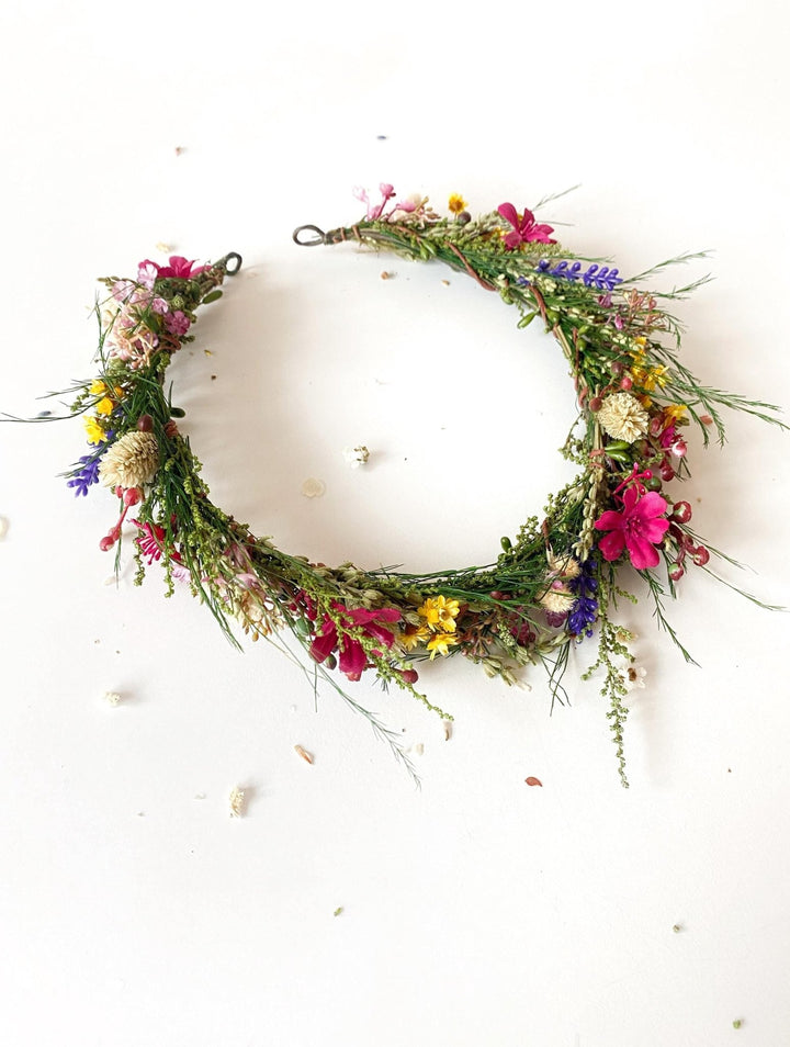 Magenta Wildflower Bridal Wreath: Boho Woodland Wedding Headpiece – handmade floral hair accessory by magaela