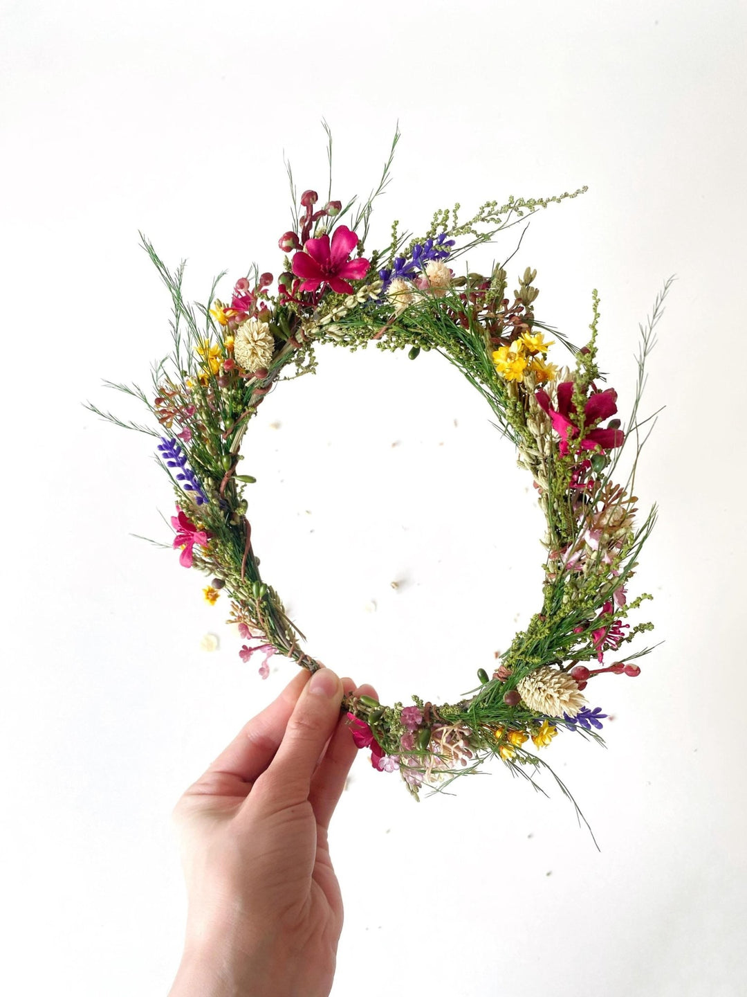 Magenta Wildflower Bridal Wreath: Boho Woodland Wedding Headpiece – handmade floral hair accessory by magaela